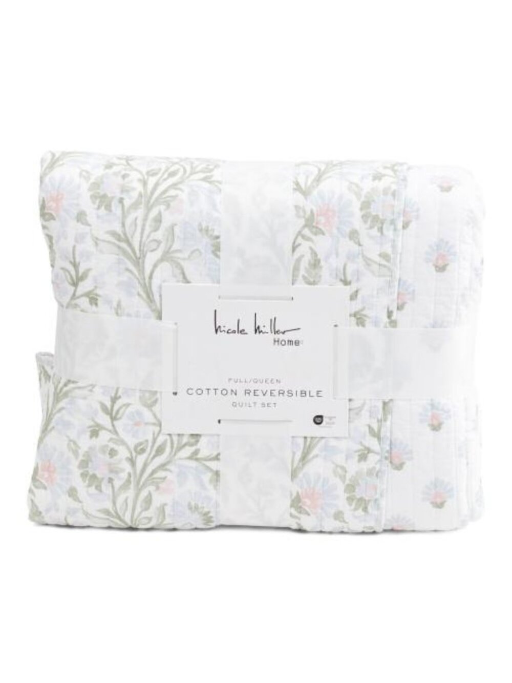 NICOLE MILLER White Floral Cotton Reversible Quilt Set